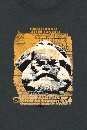 Preview: Damen-Shirt "Karl Marx" graumelange, Shirt Chemnitz, für Frauen Preview: Siebdruck vorn, Karl-Marx