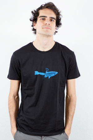 T-Shirt, "Dosenfisch", Männershirt, schwarz, Handsiebdruck, Fischmotiv, Angler