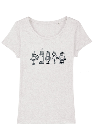 Damen-Shirt "Roboter", weiß meliert, Frauen, Siebdruck, Bio