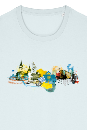 Preview: T-Shirt "Chemnitz-City", eisblau, Herren Shirt, bedruckt Preview: Kulturhauptstadt-Motiv auf der Brust