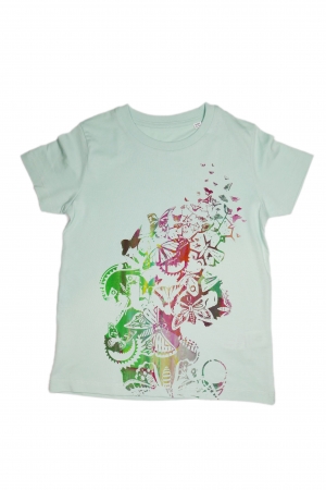Mädchenshirt "Schmetterling" grün, Kurzarm, Rundhals, Kindershirt, T-Shirt