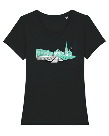 schwarzes Unisexshirt mit dem Opernplatz als Aufdruck