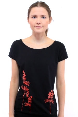 Preview: Pflanzenmotiv auf schwarzem Shirt