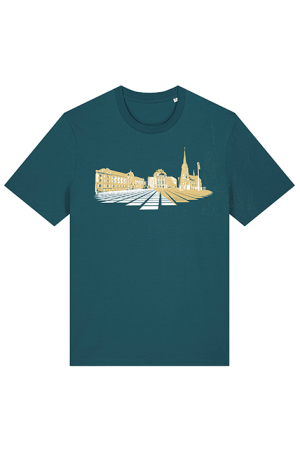 graues Unisexshirt mit dem Opernplatz als Aufdruck