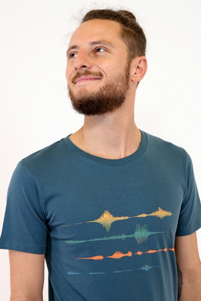 petrolfarbenes T-Shirt mit Frequenz-Motiv