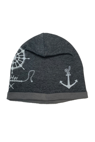 Seitenansicht Mütze mit weißem Siebdruck