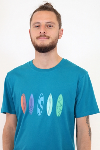 türkisfarbenes Männershirt Mit Surfboards