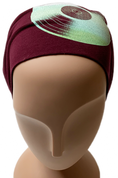 Vorderansicht Beanie mit Schallplatten-Aufdruck