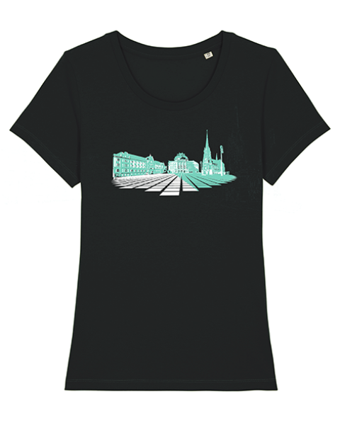 schwarzes Unisexshirt mit dem Opernplatz als Aufdruck