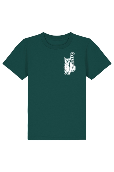 T-Shirt für Kinder in dunkelgrün mit weißem Lemuren -Brustprint