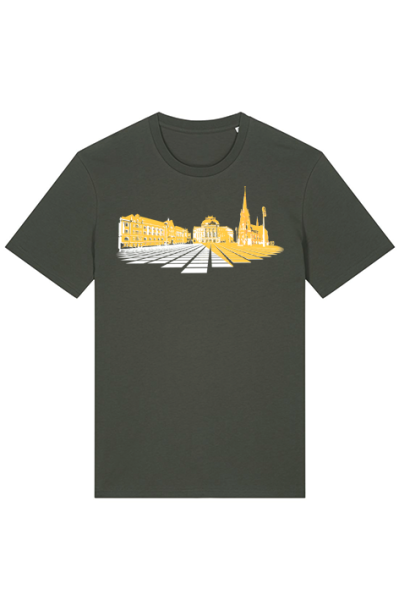 graues Unisexshirt mit dem Opernplatz als Aufdruck