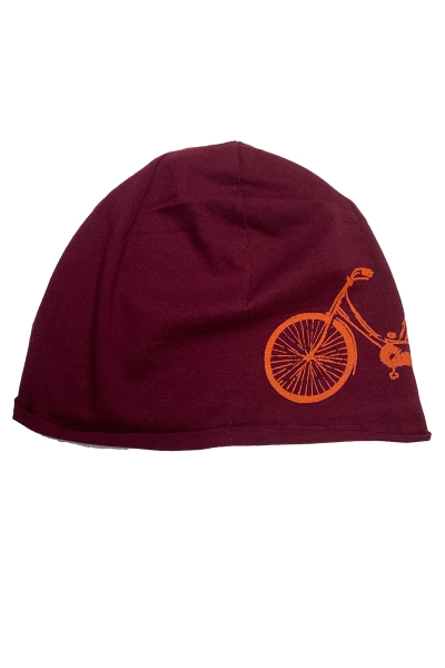 rote Mütze mit Fahrrad